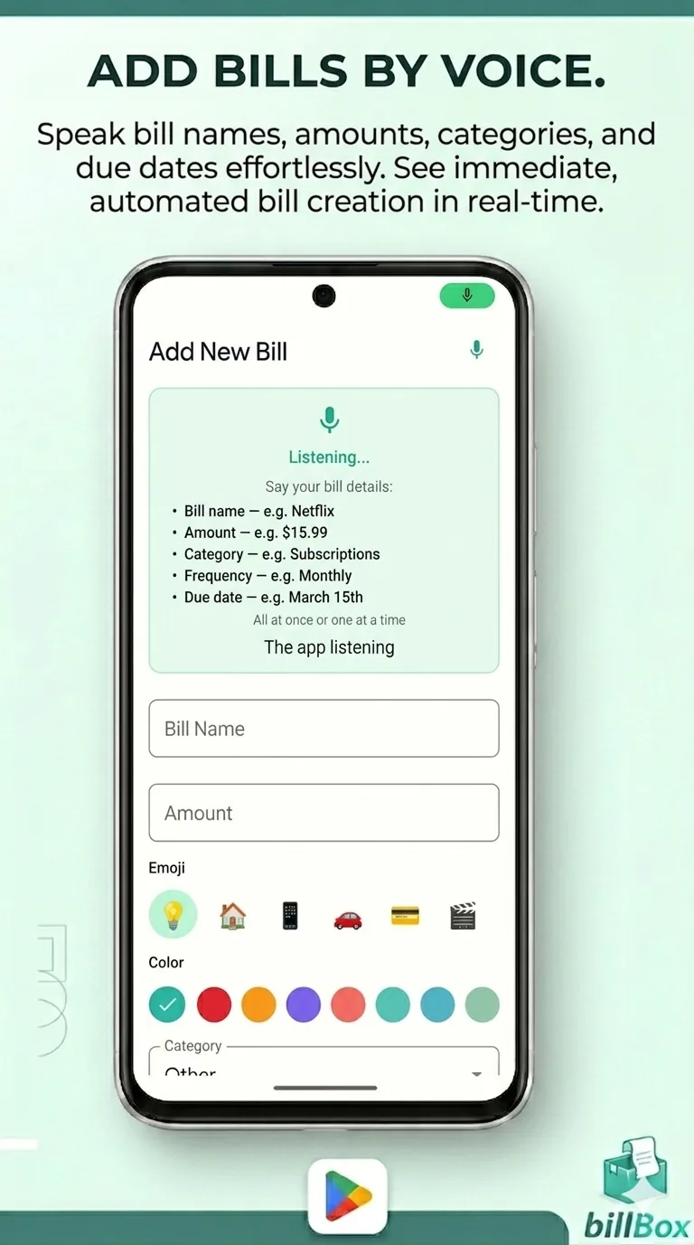 Add bills by voice