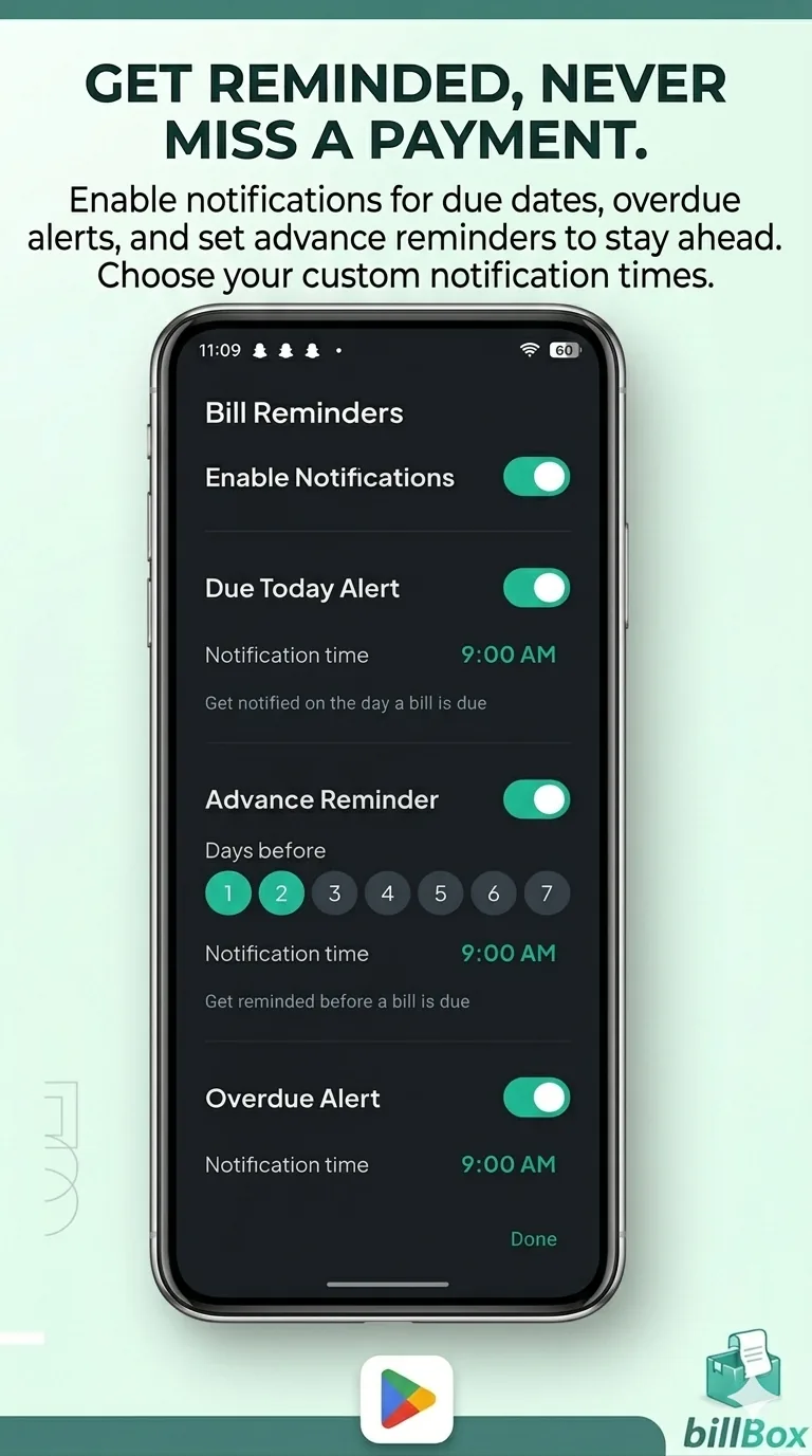 Get reminded, never miss a payment